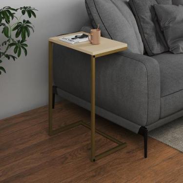Imagem de Mesa Lateral de Apoio Industrial Sofá Charmme Ferro Dourado e Tampo Of