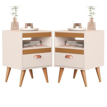 Imagem de Kit 2 Mesa De Cabeceira Para Quarto Alice Com Pés e Gaveta Com Nicho Criado Com 2 Unidades Mobi Shop (Off White Flex)