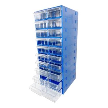 Imagem de MAGUS Gaveteiro Organizador com 20 Gavetas, 56 x 22,2 x 24,3 cm, Azul e Transparente, para Escritório e Papelaria