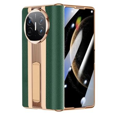 Imagem de FWYANZH Capa de couro para Huawei Mate X6, suporte oculto embutido, vidro temperado, capa frontal, dobradiça, proteção à prova de choque, capa de couro legítimo, bronze, Mate X6