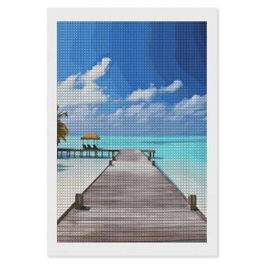 Imagem de FZQVSGW Kit de pintura de diamante para festas nas Maldivas, kit completo de decoração de bandejas quadradas DIY para decoração de casa ou fazenda 20 x 30 cm (sem moldura incluída)