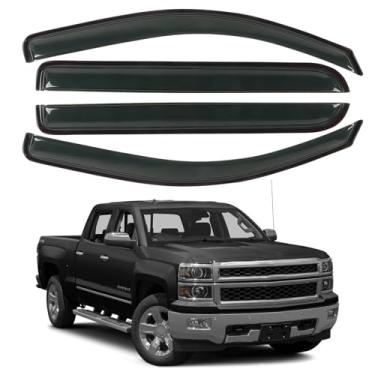 Imagem de 4 peças de defletores de viseiras laterais para Chevrolet Silverado e GMC Sierra 1500, 2015-2019 Silverado e Sierra 2500 HD/3500 HD 2015-2019, cabine de tripulação de montagem externa, cor fumê