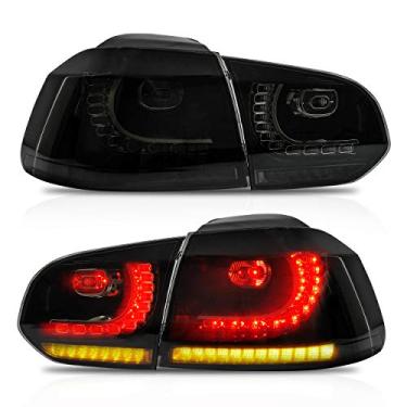 Imagem de VLAND Conjunto de luzes traseiras adequado para VW Volkswagen Golf6 MK6 2010-2014, lâmpadas traseiras com DRL, luz traseira com faróis de neblina e sequencial amarelo sequencial, fumê