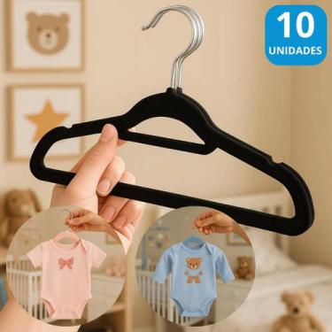 Imagem de Kit 10 Cabides De Veludo Infantil Antideslizante Roupa Bebe Baby Azul 