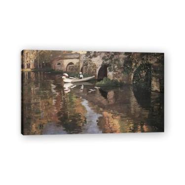 Imagem de The Bridge At Grez John Lavery Iconic Realist Portrait & War Scene Canvas Art – Decoração de parede irlandesa atemporal para casa emoldurada 30 x 54 cm