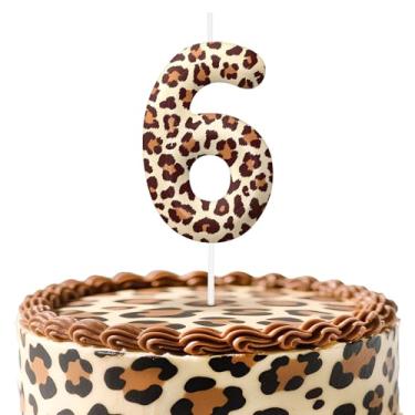 Imagem de Velas de aniversário número 6 com estampa de leopardo, topo de bolo com tema de chita para meninos e meninas, decorações de aniversário, suprimentos de festa, velas com números para decoração de festa