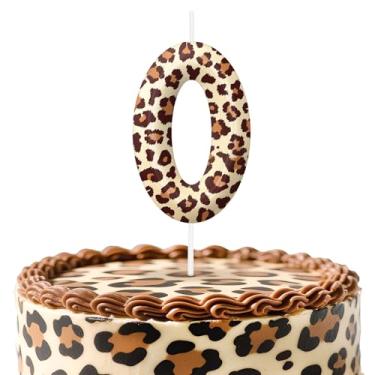 Imagem de Velas de aniversário número 0 com estampa de leopardo, topo de bolo com tema de chita para decoração de bolo para meninos e meninas, decorações de aniversário, suprimentos de festa, velas com números