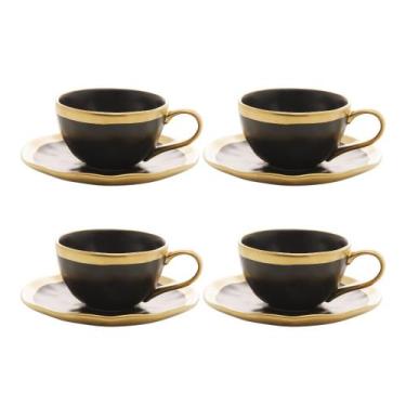 Imagem de Conjunto De Xícaras 4 De Porcelana Dubai 90ml Preto Dourado - Wolff