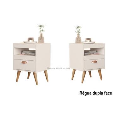 Imagem de Conjunto 2 Mesas de Cabeceira com gaveta Sol cor Off white / Nature - 