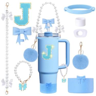 Imagem de Conjunto de acessórios para copos Stanley de 9 peças - para copos de 850 g 1,134 g com alça - Kit Bule inclui topo de palha de arco e bota, pingente, alça de pérola e adesivos - Presentes estéticos