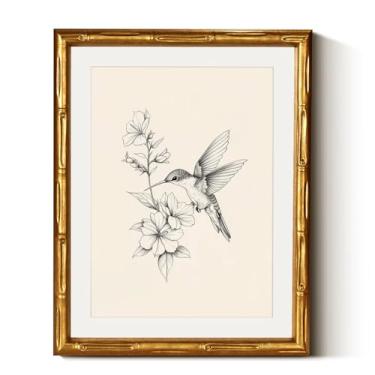 Imagem de WHASAYART Arte de parede em tela emoldurada de bambu dourado SR1263 beija-flor