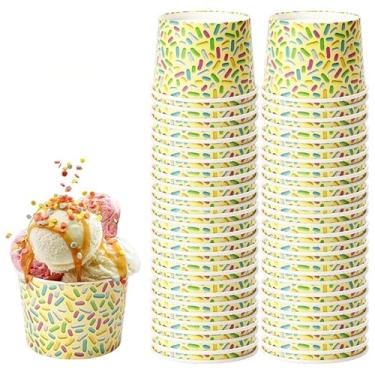 Imagem de 50 peças de copos de papel em forma de sorvete, 236 ml, copos de lanche descartáveis e tigelas de sopa para bar de festa festiva, perfeito para suprimentos de recipientes congelados de alimentos