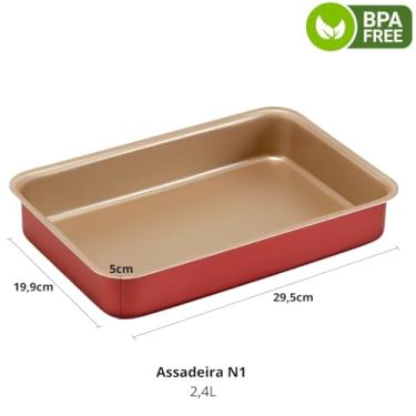 Imagem de Jogo de Assadeiras Forma Alta Retangular 03 Peças Antiaderentes + Descanso de Panela Quadrado Madeira