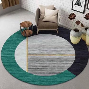 Imagem de Tapetes geométricos tapete circular da área da sala de estar preto verde cinzento dourado 60 cm 80 cm 100 cm 120 cm 140 cm 160 cm 180 cm 200 cm tapetes antiderrapantes para a , 200 cm