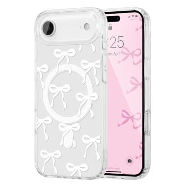 Imagem de UEEBAI Capa magnética para iPhone New Air, capa de arco compatível com MagSafe, fita fina transparente sem fio, estética, capa protetora antiamarelamento à prova de choque para mulheres e meninas