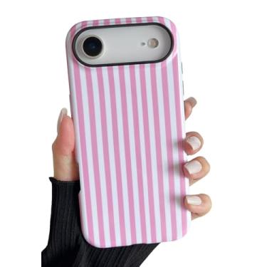 Imagem de Longlayss Compatível com 17 Air Case Linda Estética Listrada Capa de Telefone para Mulheres Meninas À Prova de Choque Fina TPU e Capa Protetora de PC Rígido (Rosa)