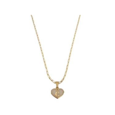 Imagem de Colar Cartier 50Cm Coração Branco Letra C Banhado Ouro 18K - Anaisa Se