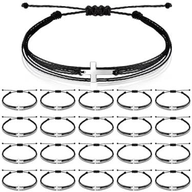 Imagem de Inbagi 30 pulseiras de cruz da amizade, pulseira de cruz cristã, feita à mão, ajustável, trançada, corda trançada, Jesus Cristão, pulseiras para presentes de batismo, as picture shown, Sem Pedra