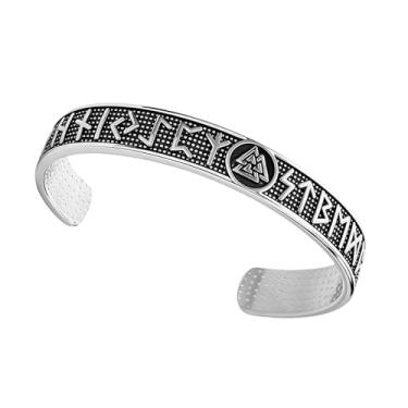 Imagem de OIDEA Bracelete de runa viking para homens: aço inoxidável nórdico Valknut nó celta amuleto pulseiras joias presentes para ele, Small, Aço inoxidável, Sem Pedra Preciosa