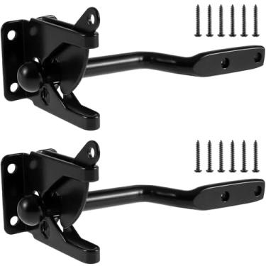 Imagem de LZVXTYM 2 peças de trava de portão para cerca de madeira, travas de portão de travamento automático, trava de porta de alavanca automática com parafusos, ferragens de fixadores de fechadura de porta