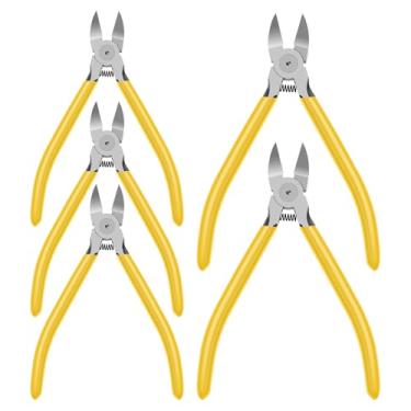 Imagem de 5 peças de cortadores de arame, cortadores de descarga, alicate de corte diagonal de 15 cm, cortadores laterais ultra afiados, alicate manual de corte de cabo com alça acionada por mola, cortadores de