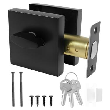 Imagem de Fechadura quadrada preta fosca, maçanetas de porta pretas foscas, fechadura de fechadura de cilindro único para entrada da porta da frente, à prova de batidas e bloqueio de porta externa antifurto com