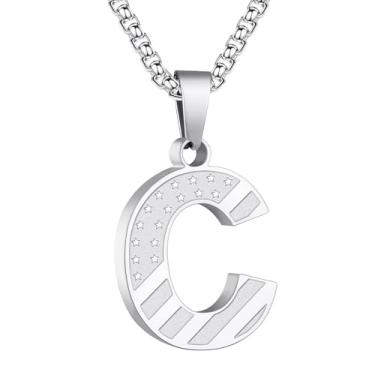 Imagem de Zocomi Colar com pingente de inicial da bandeira americana para homens e meninos, corrente de aço inoxidável 316L A-Z caixa de letras 50 + 5 cm joias presentes, Aço inoxidável, Sem Pedra Preciosa