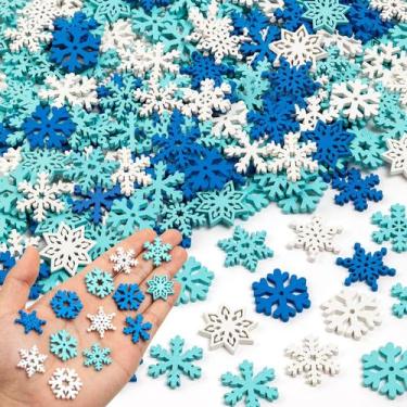 Imagem de HLARTNET 200 unidades de botões de floco de neve de madeira de Natal d