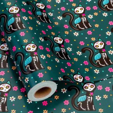 Imagem de Papel de regalo MAYPLUSS Día de los Muertos con diseño de gato esquele