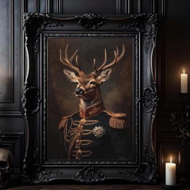 Imagem de Arte de parede de cervo Moody pinturas de animais aristocráticos impressão de veado vitoriano impressões góticas da academia escura retrato de animal vintage arte de parede imagens engraçadas de vida
