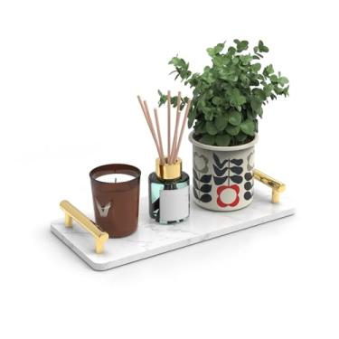 Imagem de XZHXFX Bandeja de Suporte de Toalha de Hóspede para Banheiro, Bandeja de Mármore Branco com Alças - Suporte de Guardanapo para Banheiro e Cozinha