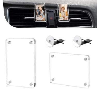 Imagem de Shakas 2 peças de suportes para fotos de carro, para painel de ventilação, clipe magnético, visor de cartão de foto de adsorção de acrílico com clipe de fixação, moldura de carro personalizada 8,9 x 6