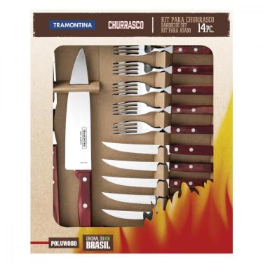 Imagem de Kit Para Churrasco Inox Com Cabo Vermelho Polywood 14 Peças