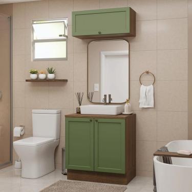 Imagem de Conjunto Gabinete Para Banheiro 80cm 3 Portas Vik Madesa 02 Rustic-verde