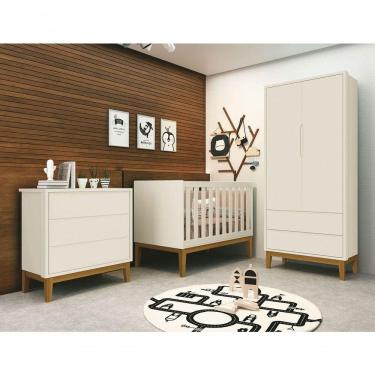 Imagem de Jogo De Quarto Para Bebê Completo 2 Portas Classic New Areia Fosco Com Madeira - Moveisaqui