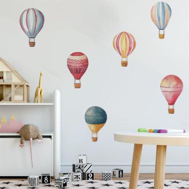 Imagem de Adesivos de parede, balões de ar quente coloridos, decalques de PVC, 6 folhas