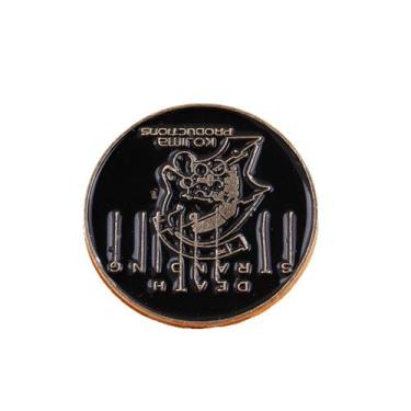 Imagem de Alfinetes de broche redondos em liga preta com design criativo de letr