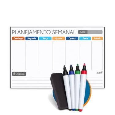 Imagem de Planner Quadro de Planejamento Semanal 60x40cm Organizador da Semana + 4 Canetas 1 Apagador
