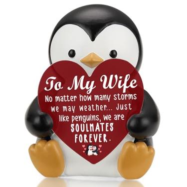 Imagem de Pariveca Estatueta de pinguim presente de esposa com mensagem de amor da alma gêmea, aniversário romântico do dia dos namorados, pinguim fofo colecionável para apreço emocional e lembrança de