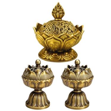 Imagem de Queimador de incenso de carvão, suporte de incenso de lótus, conjunto de 3 queimadores de cone de incenso para meditação, ioga, decoração de casa e relaxamento espiritual, tamanhos grandes e pequenos