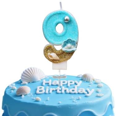 Imagem de Vela digital de aniversário, Blue Ocean Golden Beach No. 9, adequada para meninos e meninas, aniversários e celebrações, é o presente preferido para expressar amor (número 9)