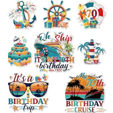Imagem de Decorações de porta de cruzeiro de aniversário magnético, 8 peças retrô náutico 70º aniversário navio de cruzeiro ímãs, marco de porta de cabine sinais de geladeira decoração