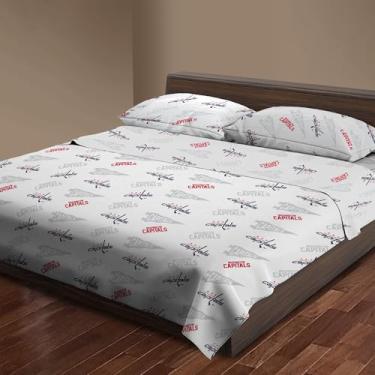 Imagem de Northwest Jogo de cama queen size oficialmente licenciado Washington Capitals NHL – Roupa de cama confortável com logotipos de times repetidos para fãs de hóquei, dormitórios e quartos espirituais de