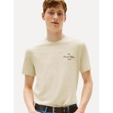 Imagem de Camiseta Tommy Hilfiger Masculina Outline Flag Script Areia-Masculino