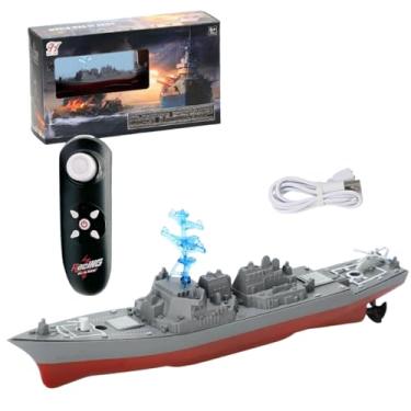 Imagem de Barco de Controle Remoto 2 4G Navio Guerra Alta Simulação Bote Batalha Recarregável para Meninos com Luz LED Desligamento Automático Energia