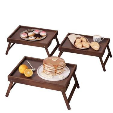 Imagem de Bandeja de cama Fibogollo de bambu com pernas dobráveis, bandejas de café da manhã, bandeja de servir, bandeja de laptop para trabalho, bandeja de lanche de comida para cama e sofá (marrom)