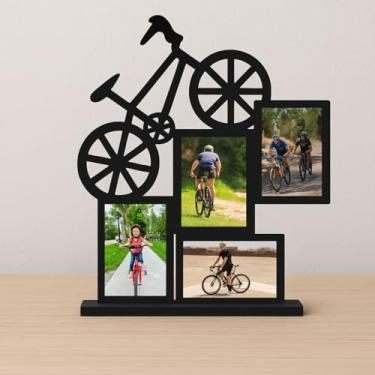 Imagem de Porta Retrato Bicicleta com Base para 4 Fotos 10x15cm de Ciclismo, Preto, Decoração Temática Esportiva