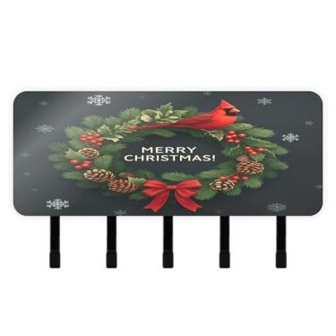 Imagem de Burbuja Porta-chaves de guirlanda de Natal com 5 ganchos, porta-chaves autoadesivo montado na parede, organizador de armazenamento de correio para entrada, decoração de casa