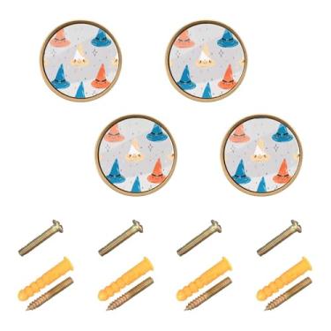 Imagem de Burbuja Chapéus de bruxa de desenho animado maçanetas de armário de cozinha, pacote com 4, puxadores de gaveta redonda de 3,5 cm, puxadores de cômoda com parafusos para cozinha, quarto, armários