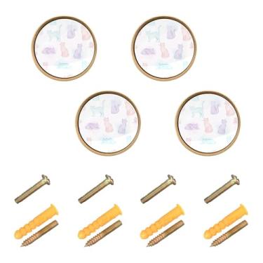 Imagem de Burbuja Maçanetas de armário de cozinha para gatos aquarela, pacote com 4, puxadores redondos de 3,5 cm, puxadores de cômoda com parafusos para cozinha, quarto, armários, armário